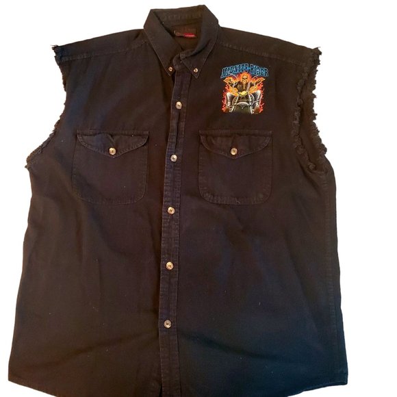 Biker's Edge Black Motorcycle Vest XL Button Up Skeleton Biker - Picture 1 of 4